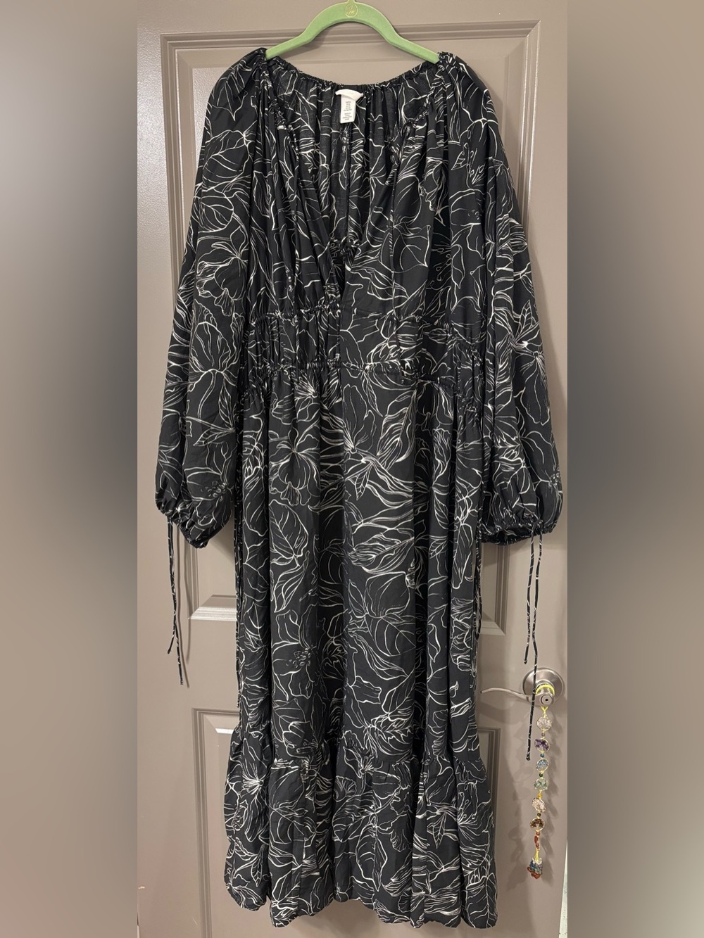 Black Floral Drawstring Maxi